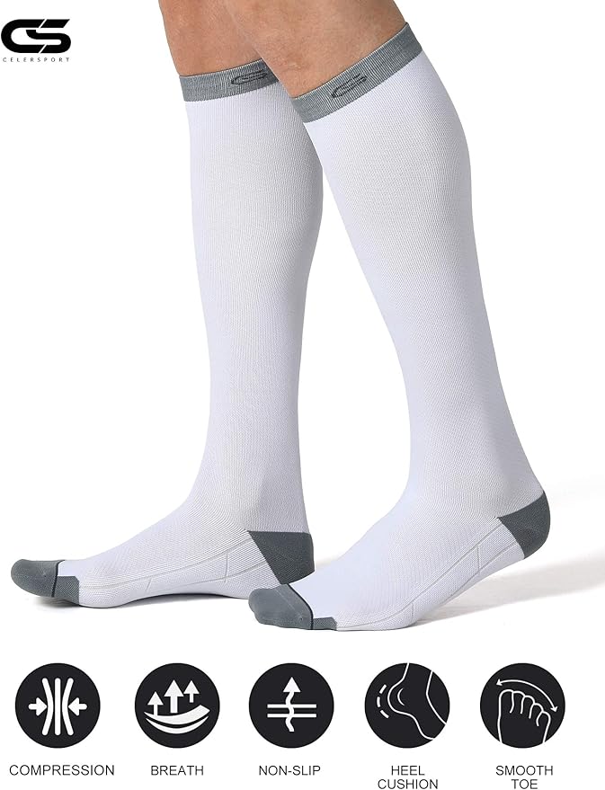 CS CELERSPORT 3 Pairs Compression Socks for Men and Women 20-30mmHg Running Athletic Support Socks