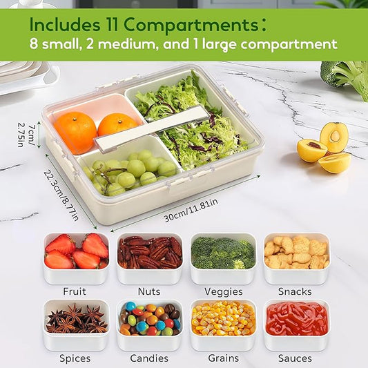 Snackle Box Container for Adults, 11 in 1 Divided Serving Tray Snack Box Containers with Stackable Compartment and Handle, Customizable Charcuterie Boxes Portable Snack Platter for Party Travel, White