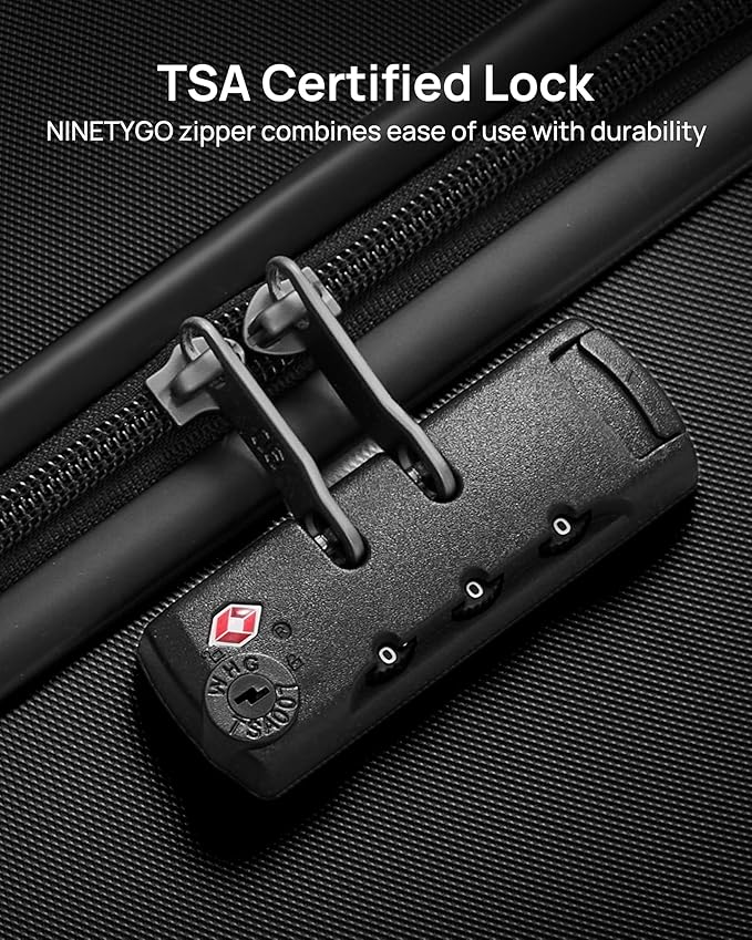 NINETYGO Carry On Suitcase, 20 Inch Carry-On Luggage with Double Spinner Wheels, Dry Wet Separate, PC Hard Case Suitcase, Lightweight Travel Luggage, TSA Approved (Black, Danube)