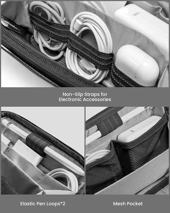 tomtoc Travel Cable Organizer Pouch, Electronics Accessories Organizer Portable Waterproof Double Accessories Carry Case for Cord, Charger, Cables, USB Drive, Black