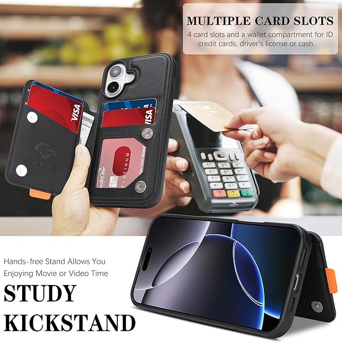 GUERNICA for iPhone 17 (6.1") Case Wallet with Card Holder, RFID Blocking Leather Protection, Shockproof Women Men Phone Case for Apple 17, Black