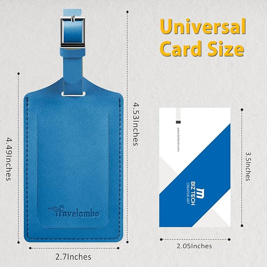 Travelambo 8 Pack Luggage Tags Faux Leather for Suitcases Travel Bag Labels Travel Accessories Essential with Protection Cover ID (Blue)