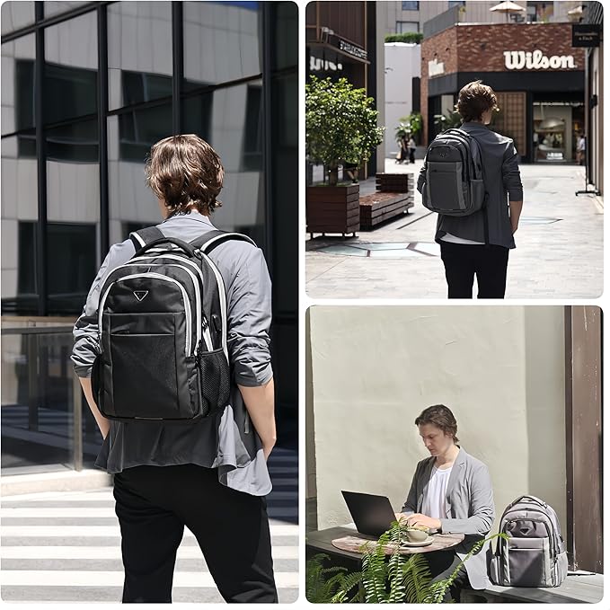 Multipocket TSA Black Travel Laptop Backpack for Men, Anti-Theft Work Business Backpack with USB Charging Port, Airline Approved Personal Item Bag,Water-Resistant Computer Bag Fits 16 Inch Notebook
