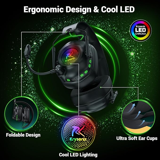 Wireless Gaming Headset with Noise Canceling Microphone for PC, PS5, PS4, Switch, Mac, 2.4 GHz Wireless & Bluetooth 5.4 Gaming Headphones, Cool RGB Lighting, 50Hr Battery, 50mm Drivers(Black)