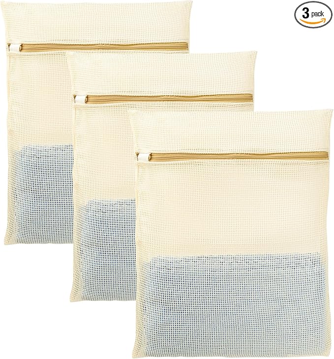 3Pcs Mesh Laundry Bags for Delicates, Durable Organic Cotton Mesh Wash Bags, Sturdy Zipper Laundry Bag for Lingerie, Clothes, Shoes, Socks, Medium