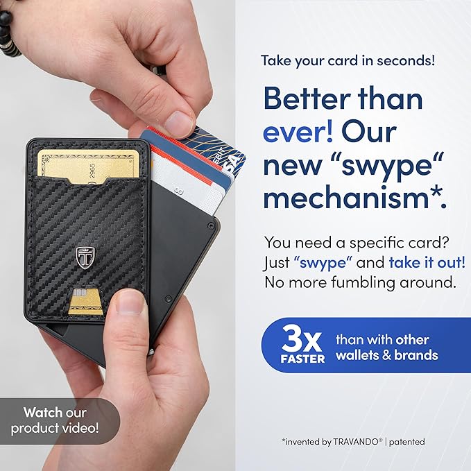 TRAVANDO Swype Slim Wallet for Men Metal RFID Blocking Mens Wallet Card Case (With AirTag* Pocket)