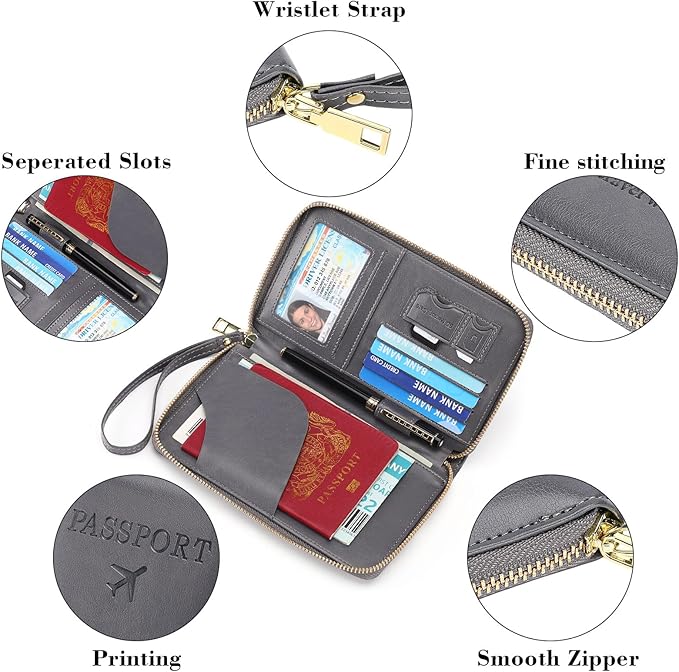 Leather RFID Blocking Passport Holder Travel Wallet, Passport Cover/Travel Wallet for Women/Men with