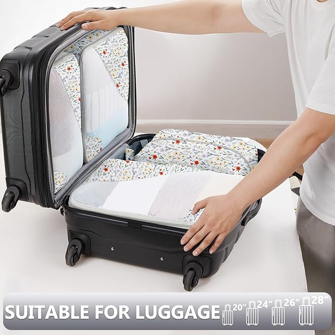 8 Set Packing Cubes for Travel, Anti-Tearing Suitcase Organizer for Luggage with Shoe & Hanging Toiletry Bag,Gifts for Women Mom,OlarHike Vacation Essentials & Accessories for Cruise Ship,Floras