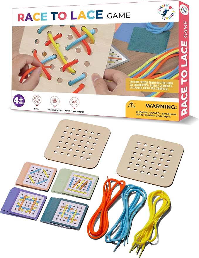 Race to Lace - Perfect Home or Travel Game for Kids and Adults - Ideal for 8-12 Years Old - Solo or 2+ Players for for 4+ Years & Up for Car, Airplanes, Road Trips - Family & Kids