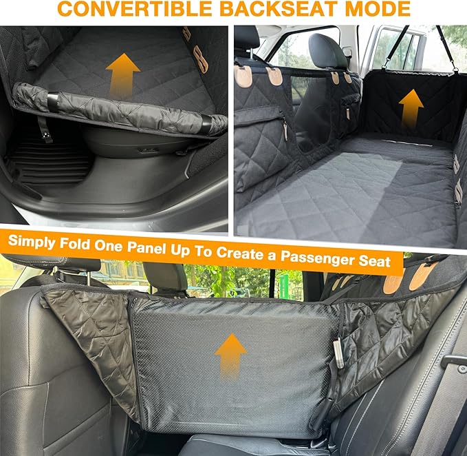 Dog Car Seat Cover, Hard-Bottom Back Seat Extender for Pets, Waterproof Nonslip Hammock for Car, Backseat Dog Bed for Cars SUVs Trucks, Car Seat Protector, Universal Fit 52 x 25 in, Black