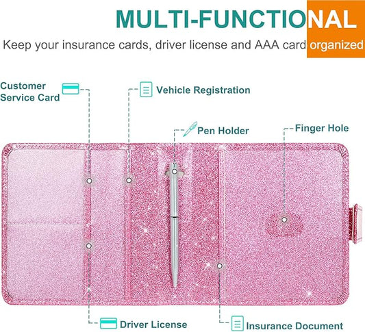 Car Registration and Insurance Holder, Vehicle Glove Box Car Organizer with Magnetic Closure, Auto Truck Comparment Accessories Case for Cards, Essential Document and Driver License