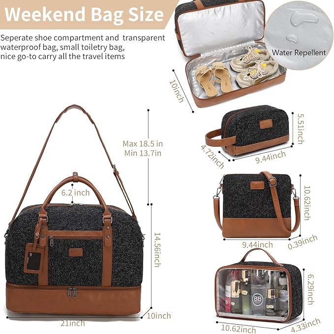 Wogarl Weekender Bags for Women Large Canvas Overnight Bag Travel Duffel Bags Carry on Shoulder Weekend Bag with Shoe Compartment for Travel Night Flight Daily Use