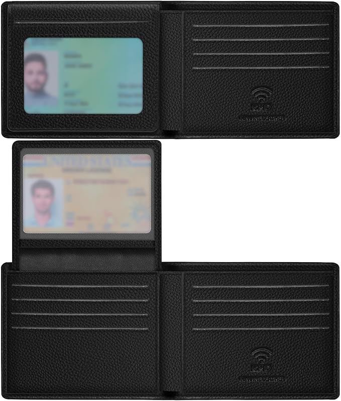 Travelambo Genuine Leather Wallet for Men with Gift Box - Handmade Bifold Stylish - Mens Wallets Rfid Blocking with 2 ID Windows