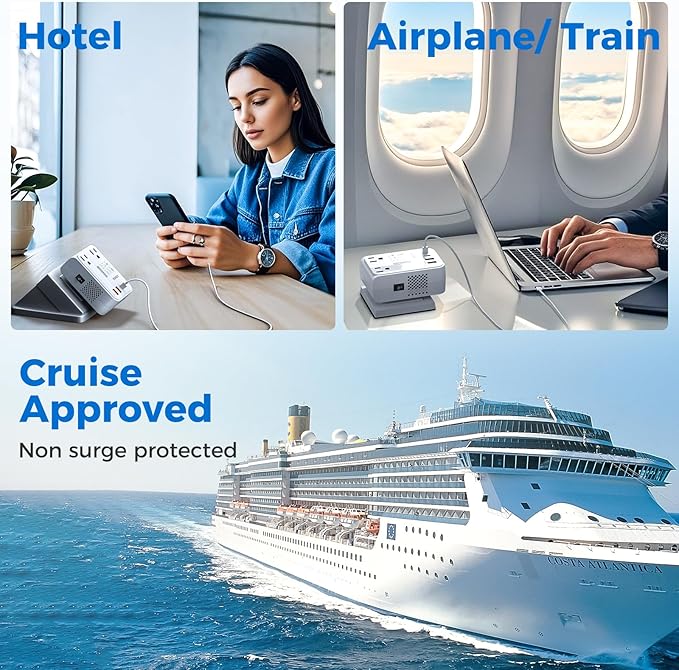 DOACE 220V to 110V Converter for European Travel - 350W Cordless Voltage Converter US to Europe, Power Converter with PD Chargers for Hair Straightener Shaver Toothbrush Phone