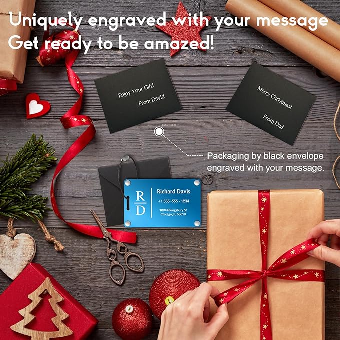 Luggage Tags for Suitcases 4 Pack: Personalized Luggage Tags for Backpacks & Bags Tags with Coustomizable Texts (Blue)