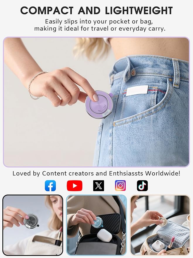 Ultra-Thin Vacuum Magnetic Car Phone Holder for MagSafe[108+LBS Strongest Suction & 3000gf Strongest Magnetic],360°Adjustable Suction Cup Phone Mount for Car,Gym,Mirror,Men Women-Purple