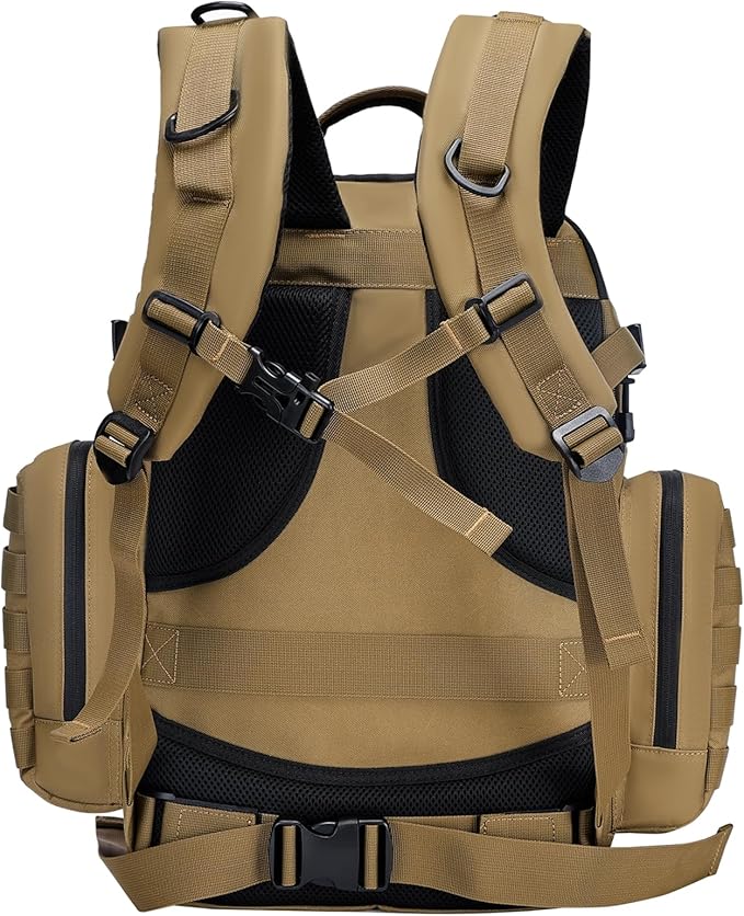 Military Tactical Backpack,Large Army Assault Bag for Men and Women Black Molle Bag,Heavy Duty Rucksack Range (Green Brown)