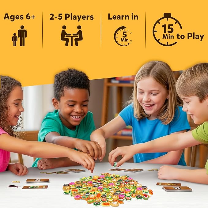 Gone in Seconds - Fast-Paced Mini Food Game for Kids, Teens & Adults, Quick Reflex Family & Party Board Game, Hilarious Food Grab Challenge, Replayable Fun, Gift for Ages 6, 7, 8 & Up, 2–5 Players