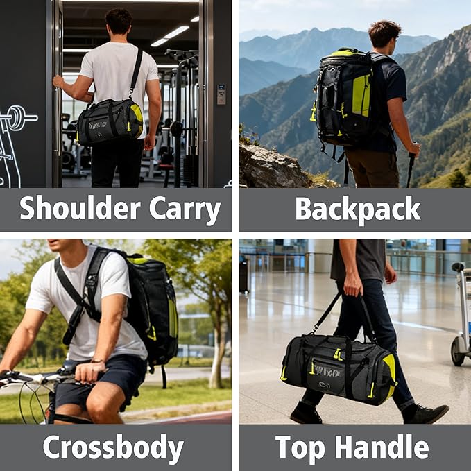 65L Sailing Bag Duffel - Waterproof Multi-Functional Dry Backpack with Wet/Dry Storage, 1680D Heavy Duty Nylon