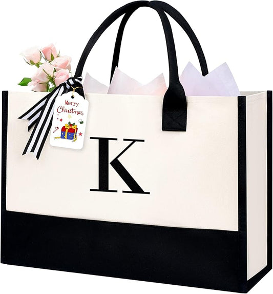 BAGAIL Initial Tote Bag, Personalized Birthday Gifts for Women, Teacher, Friends, Mom, Wedding, Monogrammed Beach Bag