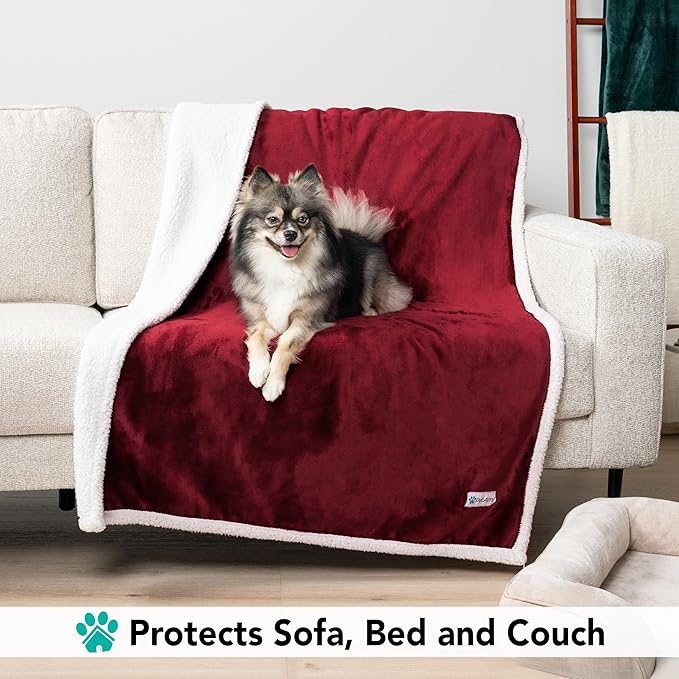 PetAmi Dog Blanket for Medium Large Dogs, Pet Bed Blanket Cat Puppy Kitten, Fleece Furniture Couch Cover Protector Sofa Car, Soft Sherpa Dog Throw Plush Reversible Washable, 40x60 Maroon Red