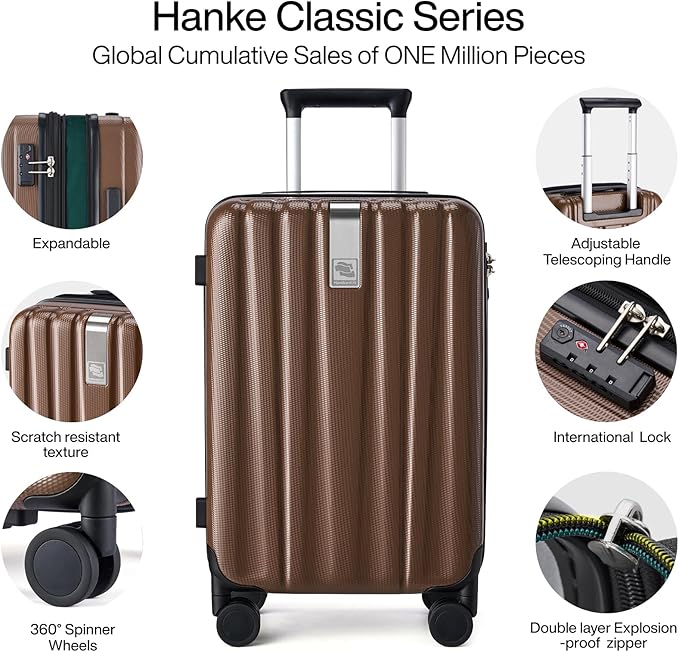 Hanke 29 Inch Expandable Checked Luggage Lightweight PC Hard Shell Luggage Suitcases with Wheels Tsa Luggage Rolling Large Suitcase Travel Luggage Bag for Study Abroad(Brown)