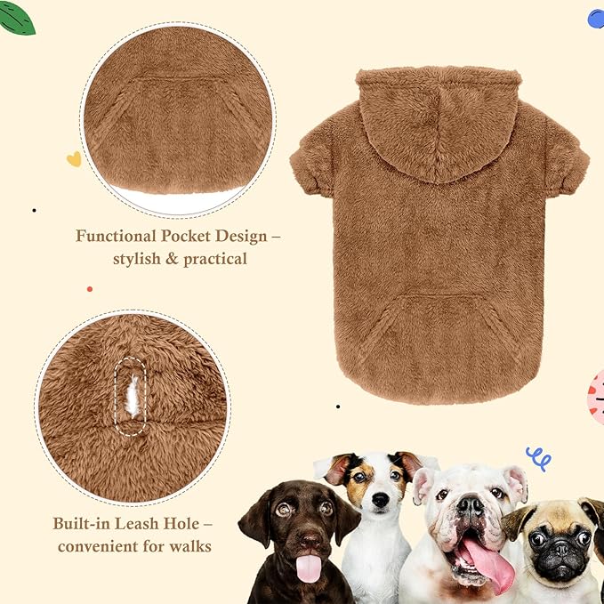3XL Dog Sweaters for Large Dogs,Dog Hoodie,Warm Fuzzy Fleece Sweatshirt with Hood & Pocket,Leash Hole,Cozy Cold Weather Pet Clothes Sweater Hoodie for Large Dogs(Coffee,3XL)
