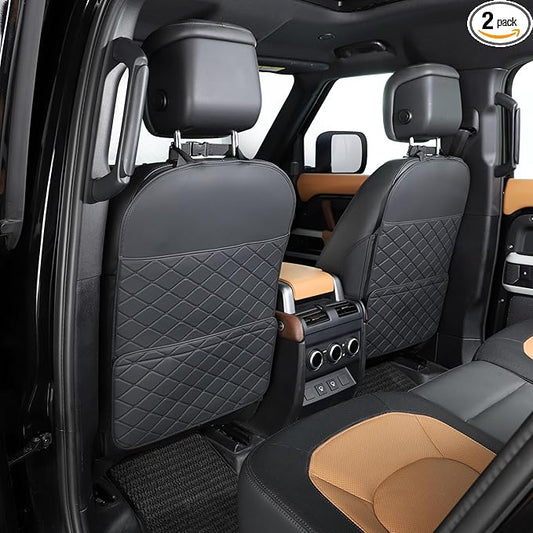 Seat Back Protector + Large Capacity Pocket Storage Organizer,Preventing the Impact of Children Stepping on the Seat Backrest (Black)