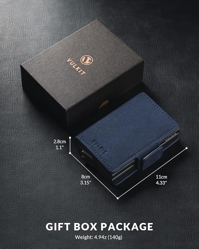 VULKIT Credit Card Holder RFID Blocking Leather Automatic Pop Up Wallet Magnetic Wallet Double Card Case for Men and Women