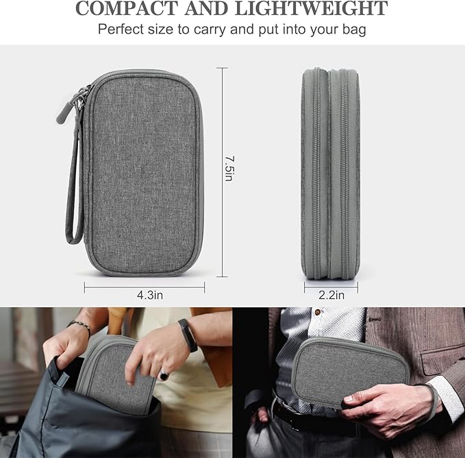FYY Travel Cable Organizer Pouch Electronic Accessories Carry Case Portable Waterproof Double Layers All-in-One Storage Bag for Cord, Charger, Phone, Earphone Dark Grey