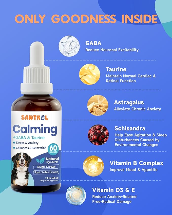 Dog Calming - Dog Calming Drops for Anxiety Relief, Sleep Aid, Relaxing -with GABA, Taurine, Astragalus, Schisandra - Stress Relief During Travel, Firework, Thunderstorm - Roast Chicken Flavor, 60ML