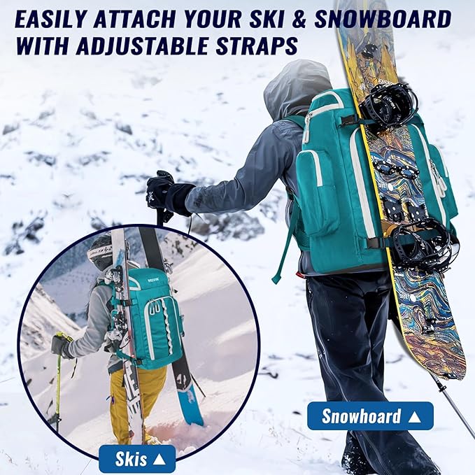 Ski Boot Bag, 65L Durable Travel Backpack, 1680D Nylon Waterproof Snowboard Boot Bag, Skiing and Snowboarding Travel Luggage for Helmet, Goggles, Gloves, Outerwear & Accessories