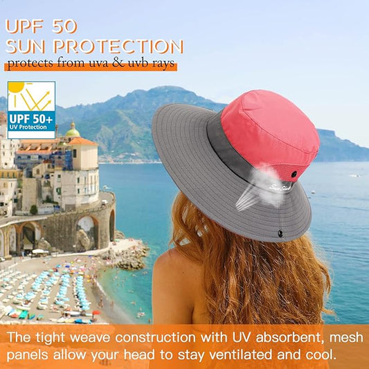 Sun Hats for Women Beach Hat Ponytail Hat Womens Sun Hat with UV Protection Wide Brim