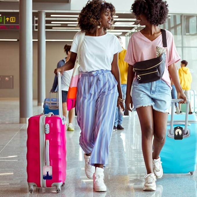 2 Pack Luggage Tag for Suitcase Black Cat The Night Sky Leather Suitcase Tags with Privacy Name ID Label and Stainless Steel Loop for Travel Bag