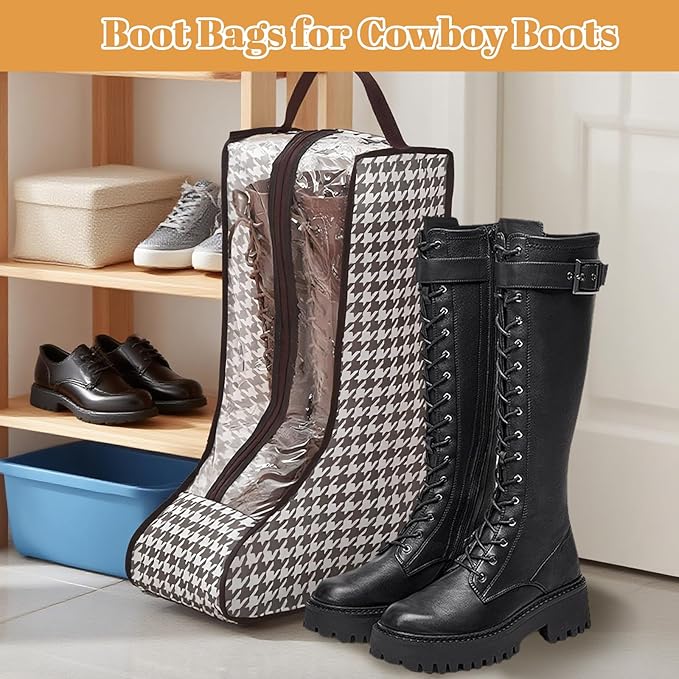 2 Pack Boot Bags for Cowboy Boots Storage Organizer Tall Style, Portable Travel Shoe Bags Protector Box Organizer with Handle for Cowboy Shoes, Dustproof Tote for Packing Travel and Daily Use