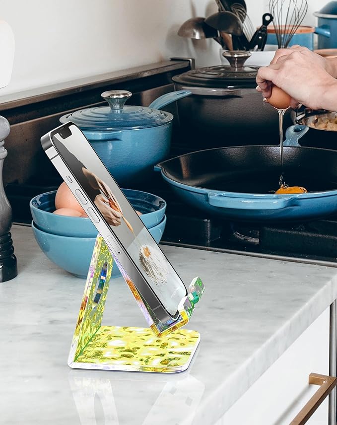 TOPGO Acrylic Cell Phone Stand, Phone Holder for Office Desk, Vanity, Kitchen Counter, Bedside Table, Compatible with iPhone 17 16 15 14 13 12 11 Pro Max/Smartphones/iPad/Switch - Iridescent Wave