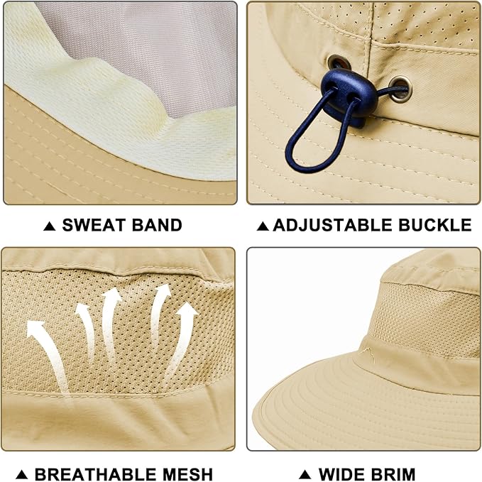 ZOORON Sun Hats for Men Women Fishing Hat with Neck Flap,UPF 50+ Sun Hat Waterproof Wide Brim Bucket Hats for Safari Hiking