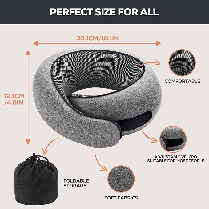 Travel Pillow uses Memory Foam to Support Neck Comfort, car Travel, Compact,Airplane Sleep Pillow Gray