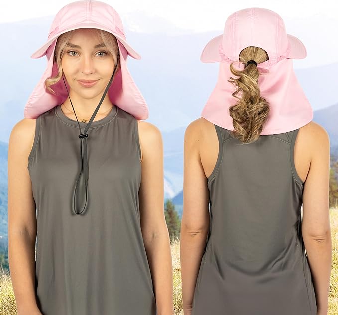 SUN CUBE Sun Hat for Women with Ponytail Hole Neck Flap, Gardening Hat Women Sun Protection, UV Hats Hiking Walking Fishing