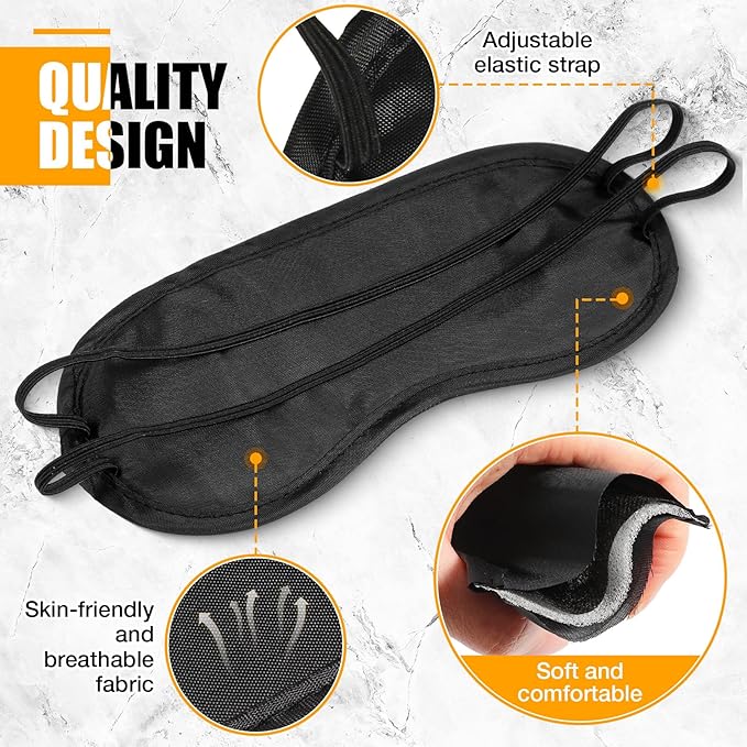 Tarpop 200 Pcs Eye Mask Sleeping Blindfold Eye Cover with Adjustable Strap for Games Party Team Building Travel Individually Wrapped Sleep Mask for Women Men(Black)