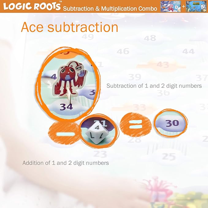 LogicRoots Two Math Games for Kids - Learn Addition, Subtraction and Multiplication Table Educational Games for Kids 5 and up - Best for First Grade and up
