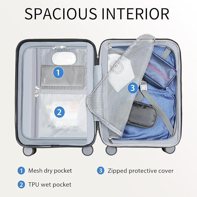 KROSER Hardside Expandable Carry On Luggage with Spinner Wheels & Built-in TSA Lock, Durable Suitcase Rolling Luggage with USB Port, Carry-On 20-Inch Champagne