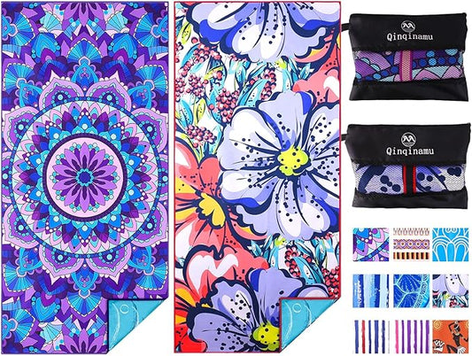 2 Pack Microfiber Oversized Lightweight Beach Towel 71"x32" XL Extra Large Thin Sand Free Towels Travel Swim Pool Yoga Gym Camping for Adults Women Men Beach Essentials Accessories Vacation Gift