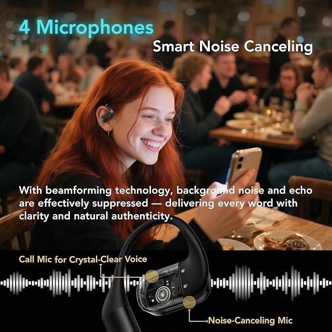 Joy Open-Ear Headphones, Over-Ear, Around-Ear Earhook Wireless Earbuds, Sports Fit for Running & Workouts, ENC Clear Calls, HD Sound, App EQ, Bluetooth 5.4, 40H Battery, IPX4 Sweatproof (Beige)