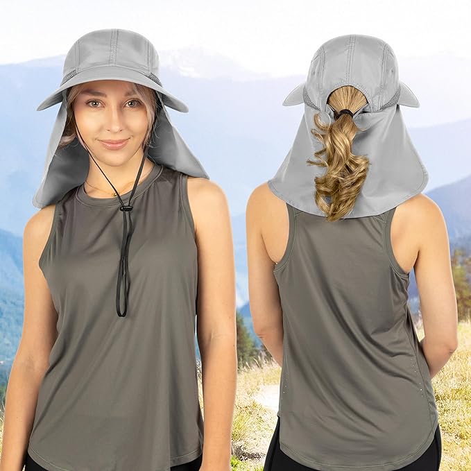 SUN CUBE Sun Hat for Women with Ponytail Hole Neck Flap, Gardening Hat Women Sun Protection, UV Hats Hiking Walking Fishing
