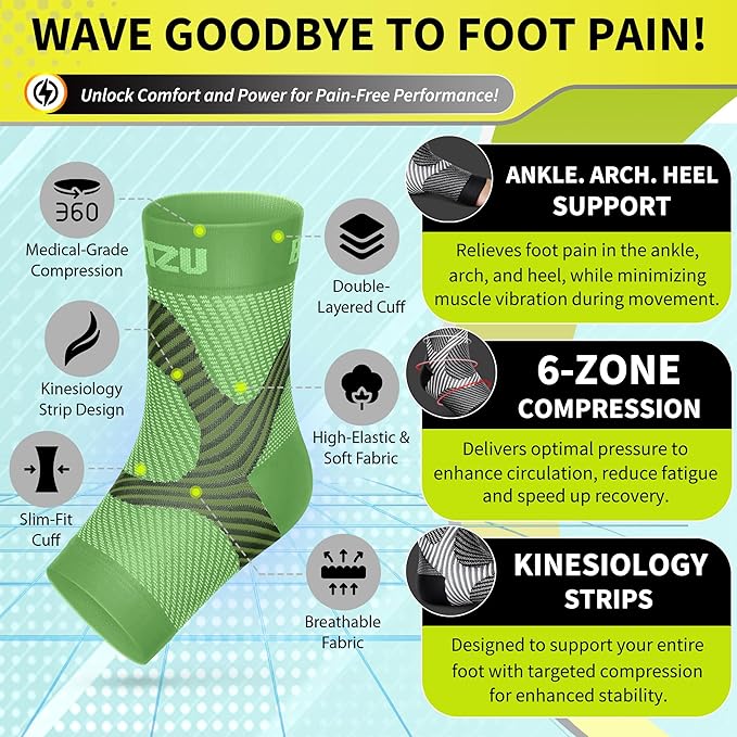 Compression Socks for Plantar Fasciitis, Achilles Tendonitis, Arthritis Relief, Ankle Brace Compression Sleeve with Foot Arch Support, Ankle Wrap for Women, Men, Swelling & Heel Pain Green L-XL
