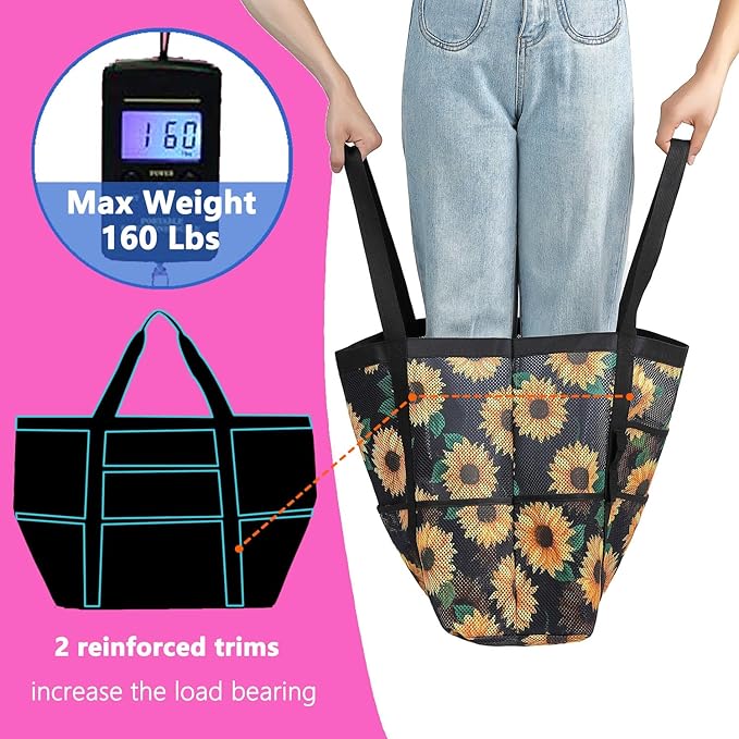 Mesh Beach Bag, Large Beach Tote with Zipper Pocket for Family Pool Bag for Toys & Vacation Essentials