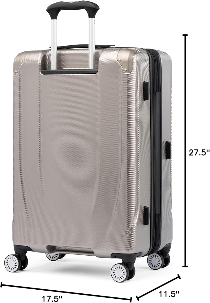 Travelpro Pathways 3 Hardside Expandable Luggage, 8 Spinner Wheels, Lightweight Hard Shell Suitcase, Checked Medium 25 Inch, Champagne