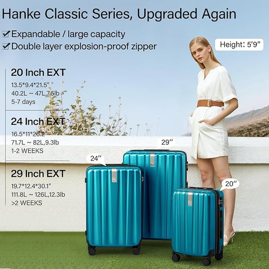 Hanke 20 Inch Expandable Carry on Luggage 22x14x9 Airline Approved Lightweight PC Hard Shell Suitcases with Wheels Tsa Luggage Rolling Suitcase Travel Luggage Bag for Weekender(Caribbean Blue)