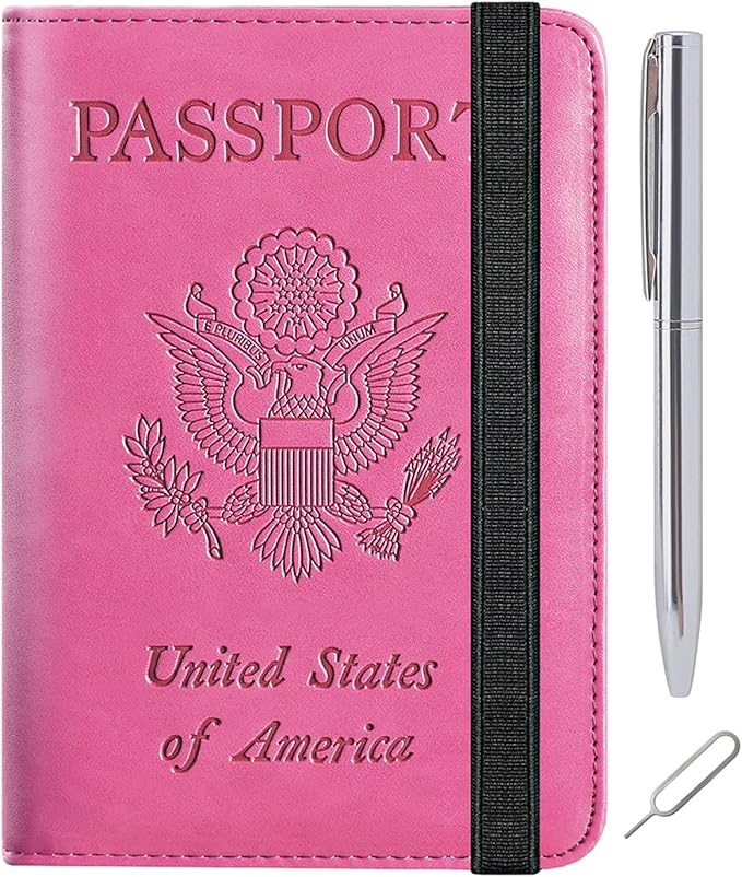 Passport Holder Cover Wallet Travel Essentials RFID Blocking Leather Card Case International Must Haves Travel Accessories for Women Men(113#Pink)